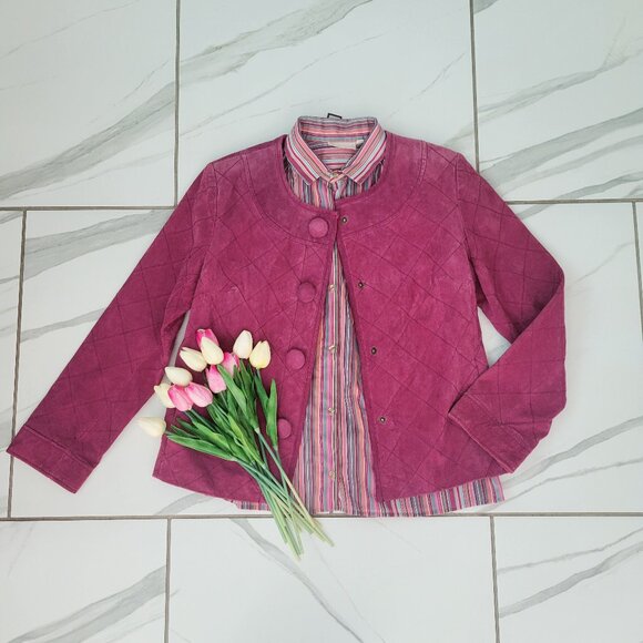 Chicos Fuscia / Pink Sueade button up coat - deadstock size 1 / Small Petite - Picture 1 of 8